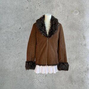 Y2k Brown Coat with Faux Fur trim
